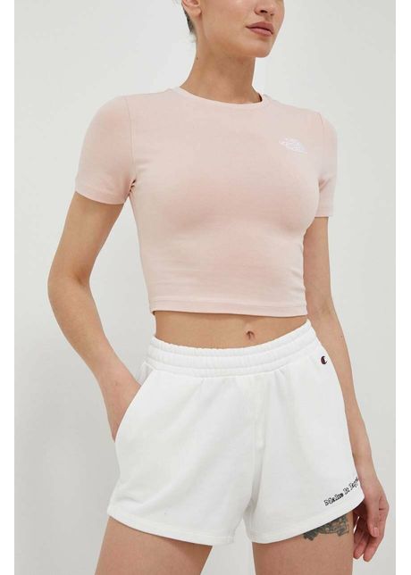 Champion pantaloni scurti femei culoarea bej cu imprimeu high waist