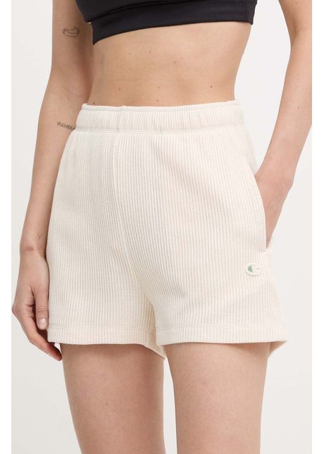 Champion pantaloni scurti femei culoarea bej neted high waist e10012