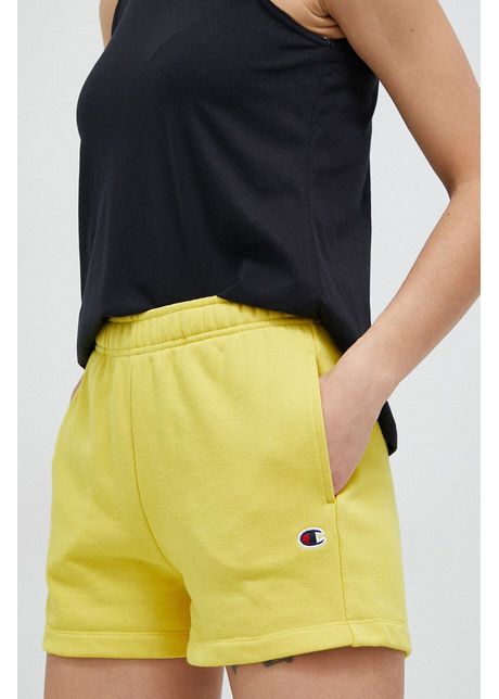 Champion pantaloni scurti femei culoarea galben neted high waist
