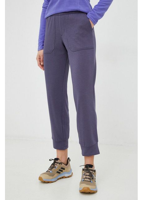 Columbia pantaloni de trening femei culoarea albastru marin neted