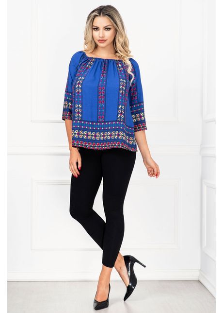Compleu casual melody cu bluza albastra si imprimeu floral by inpuff