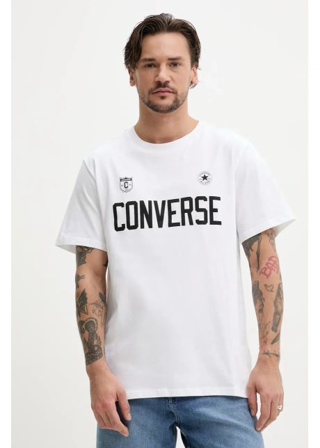 Converse tricou din bumbac barbati culoarea alb cu imprimeu 10027363 a02
