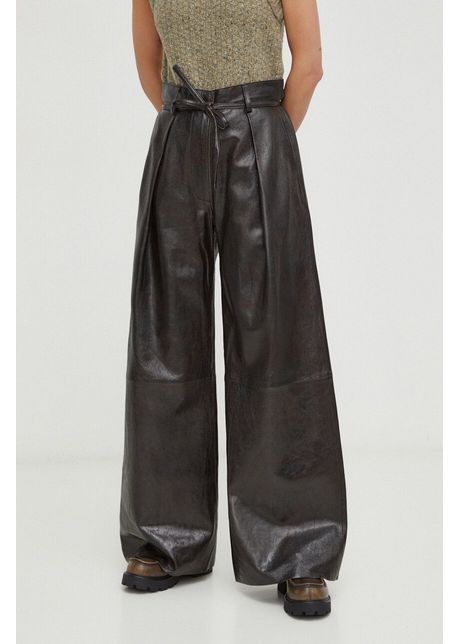 Day birger et mikkelsen pantaloni de piele femei culoarea negru lat high waist
