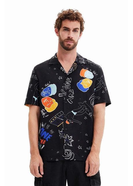 Desigual camasa barbati culoarea negru cu guler clasic regular