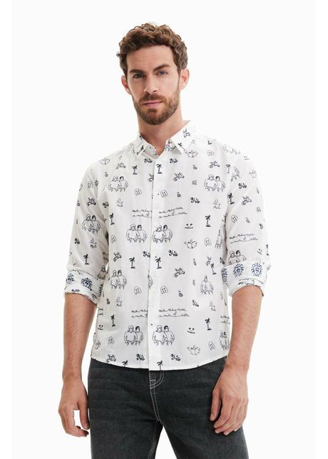 Desigual camasa din bumbac barbati culoarea alb cu guler clasic regular