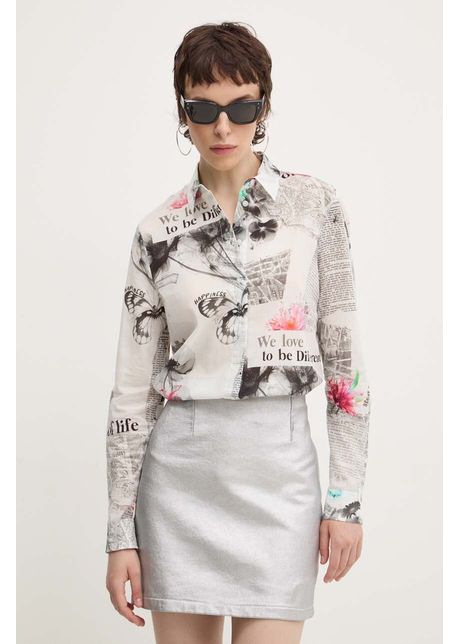 Desigual camasa din bumbac nara femei culoarea alb cu guler clasic regular 24wwcw20