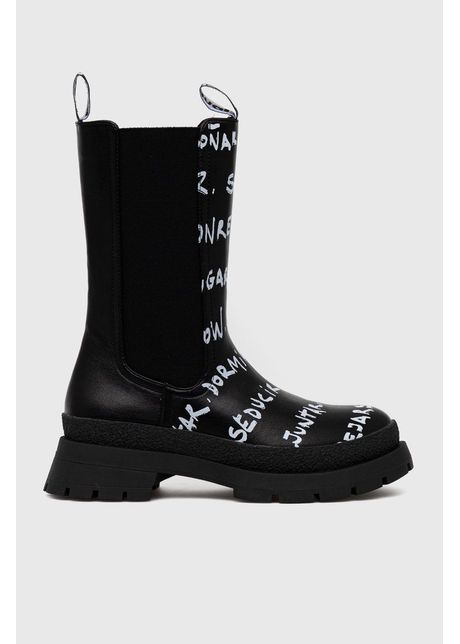 Desigual cizme femei culoarea negru cu toc plat