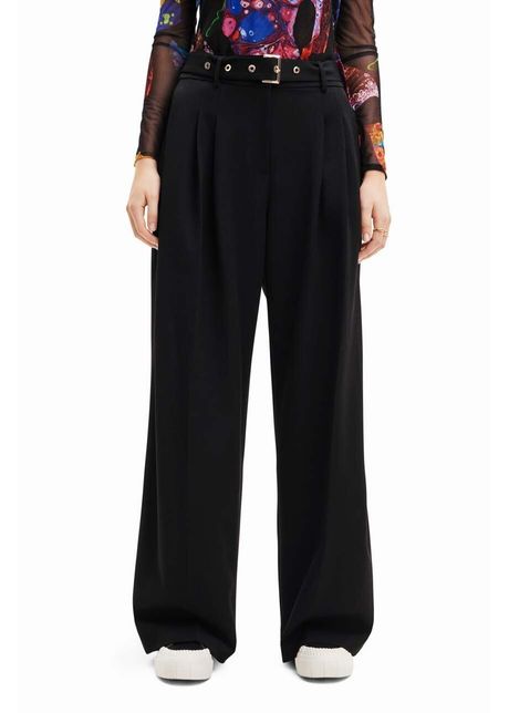 Desigual pantaloni 23wwpw24 woman woven long trousers femei culoarea negru lat medium waist