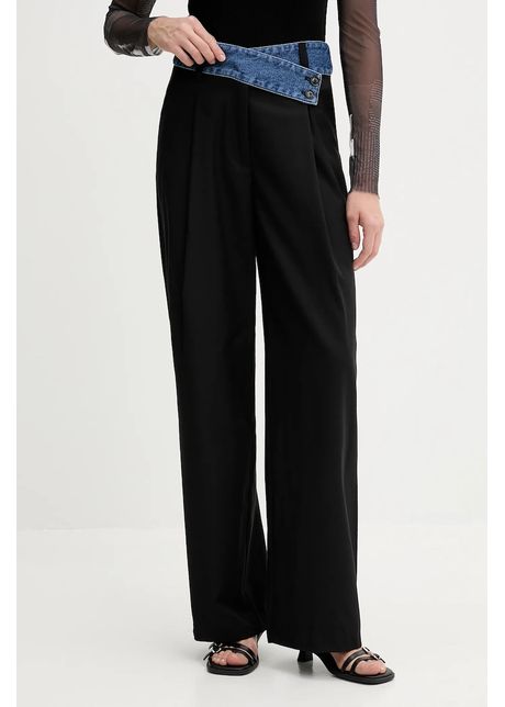 Desigual pantaloni din lână DENIMWAIST culoarea negru, 25WWPW03