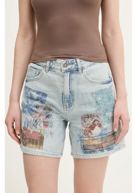 Desigual pantaloni scurti jeans inidan femei cu imprimeu high waist 25swdd24