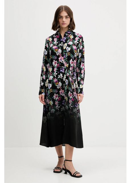 Desigual rochie CAMISERO ACRIL culoarea negru, midi, drept, 25WWVW11