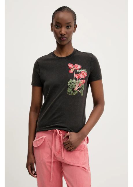 Desigual tricou botanical la femei culoarea negru 25swtk48