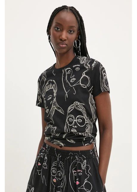 Desigual tricou din bumbac caras femei culoarea negru 24wwtk54