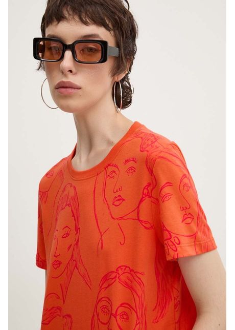 Desigual tricou din bumbac caras femei culoarea portocaliu 24wwtk54