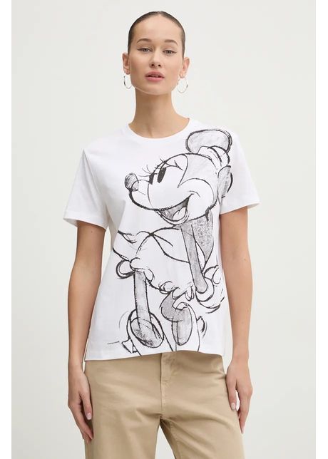 Desigual tricou din bumbac mickeydrawing femei culoarea alb 24wwtka1
