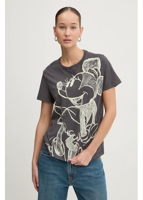 Desigual tricou din bumbac mickeydrawing femei culoarea gri 24wwtka1