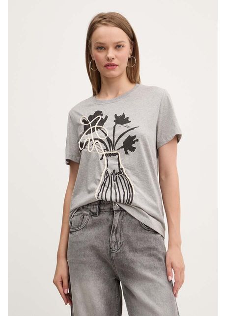 Desigual tricou din bumbac shadow femei culoarea gri 24wwtk11