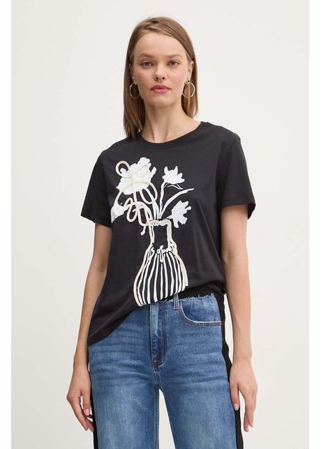 Desigual tricou din bumbac shadow femei culoarea negru 24wwtk11