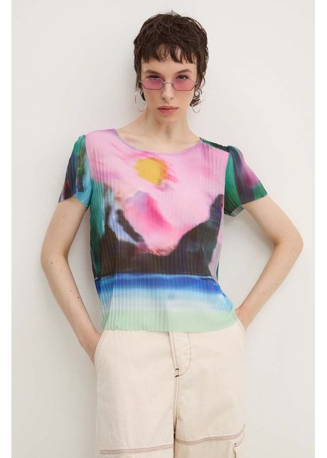 Desigual tricou plisa femei culoarea roz 24wwtk95