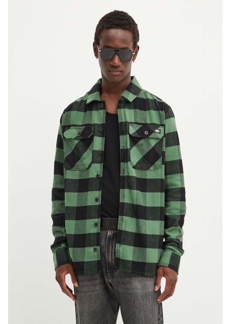 Dickies camasa barbati culoarea verde cu guler clasic regular