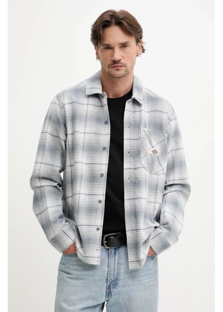 Dickies camasa din bumbac barbati culoarea gri cu guler clasic relaxed dk0a8653g701