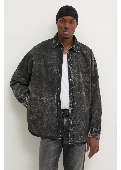 Diesel camasa din bumbac s veken barbati culoarea negru cu guler clasic relaxed a14400 0qkaz