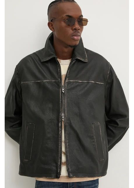 Diesel geaca de piele l blixia barbati culoarea negru de tranzitie oversize a14324 0pitr