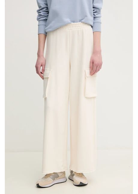 Dkny pantaloni de trening din bumbac femei culoarea bej neted dj5p3068