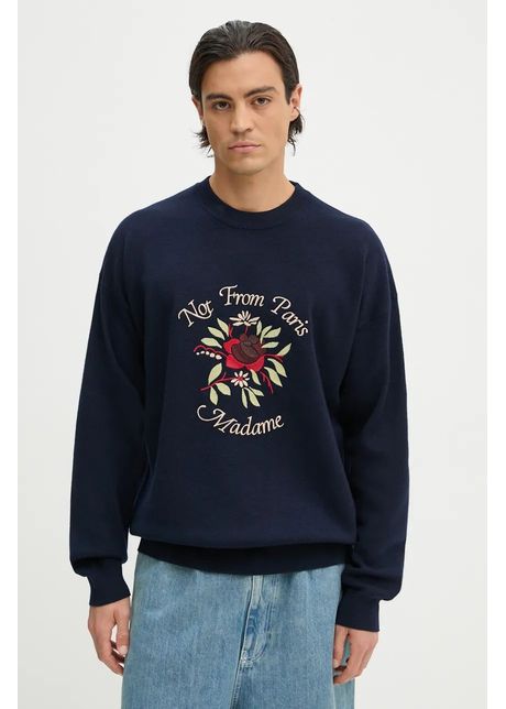 Dr le de monsieur pulover de lana le maille slogan fleurs culoarea albastru marin e po162 wo007 ny le maille slogan fleurs