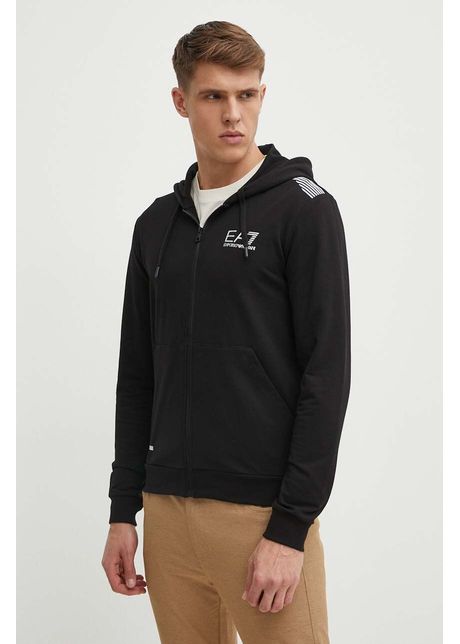 Ea7 emporio armani bluza barbati culoarea negru cu glug cu imprimeu