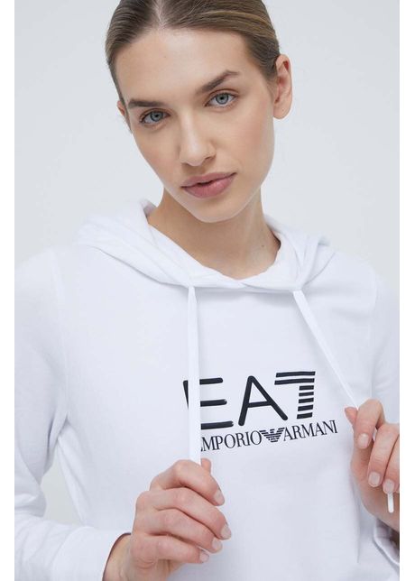 Ea7 emporio armani bluza femei culoarea alb cu glug cu imprimeu