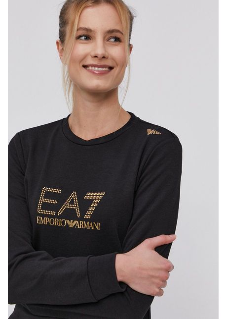 Ea7 emporio armani bluza femei culoarea negru cu imprimeu