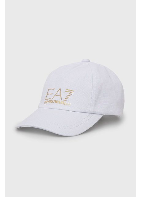 Ea7 emporio armani caciula din bumbac culoarea alb cu imprimeu