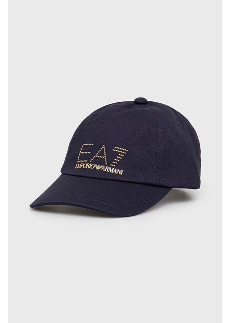 Ea7 emporio armani caciula din bumbac culoarea albastru marin cu imprimeu