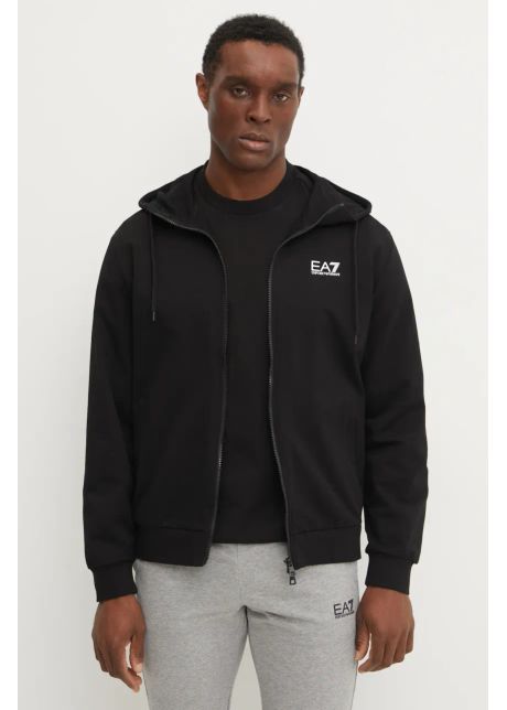 Ea7 emporio armani hanorac de bumbac barbati culoarea negru cu glug cu imprimeu pjvrz 8npm33