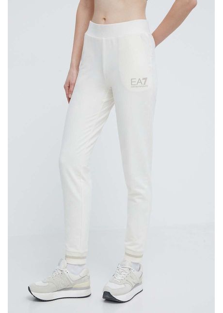 Ea7 emporio armani pantaloni de trening culoarea bej neted