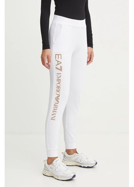 Ea7 emporio armani pantaloni femei culoarea alb cu imprimeu tjtxz 8ntp85