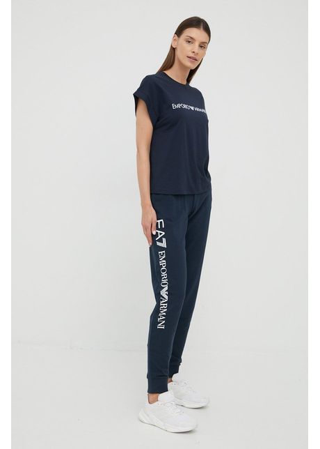 Ea7 emporio armani pantaloni femei culoarea albastru marin neted