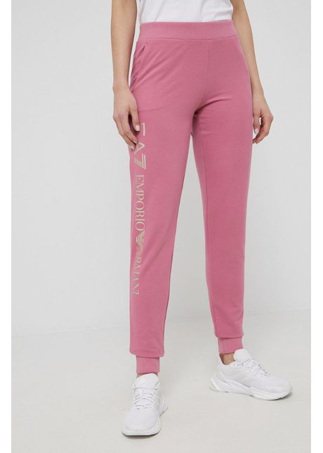 Ea7 emporio armani pantaloni femei culoarea roz neted