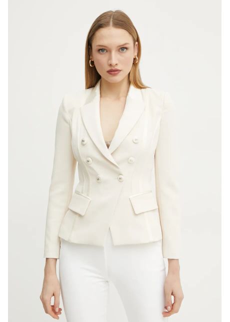 Elisabetta franchi sacou culoarea bej cu doua randuri de nasturi neted gi14251e2