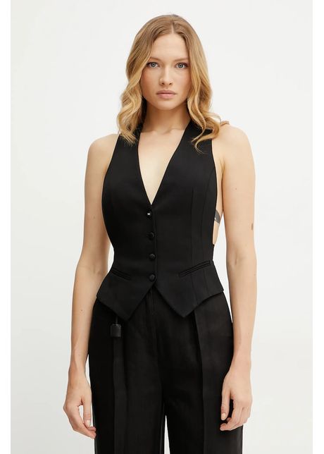 Elisabetta franchi vest din amestec de l n culoarea negru un singur rand de nasturi gl00452e2