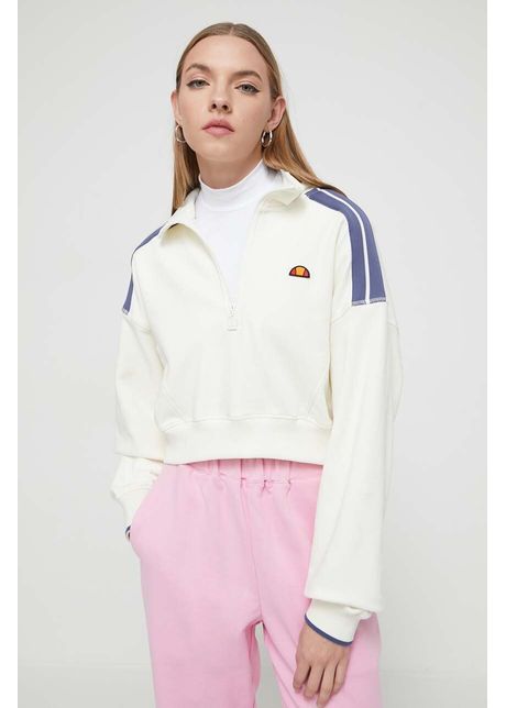 Ellesse hanorac de bumbac femei culoarea bej cu imprimeu