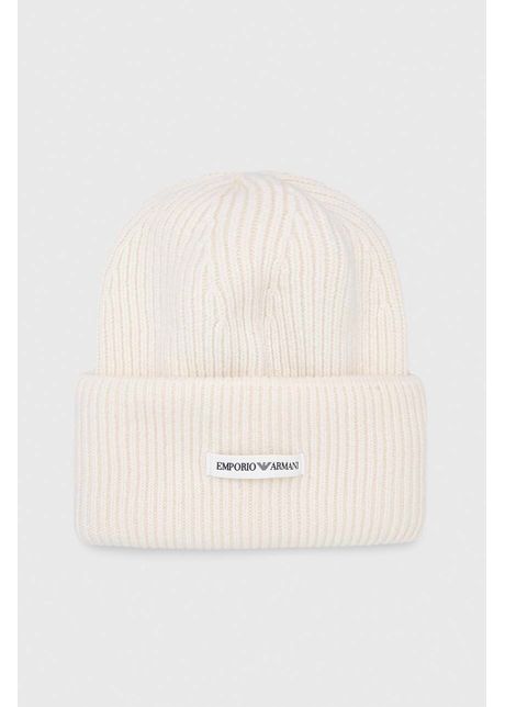 Emporio armani caciula de lana culoarea bej de lana din tricot gros