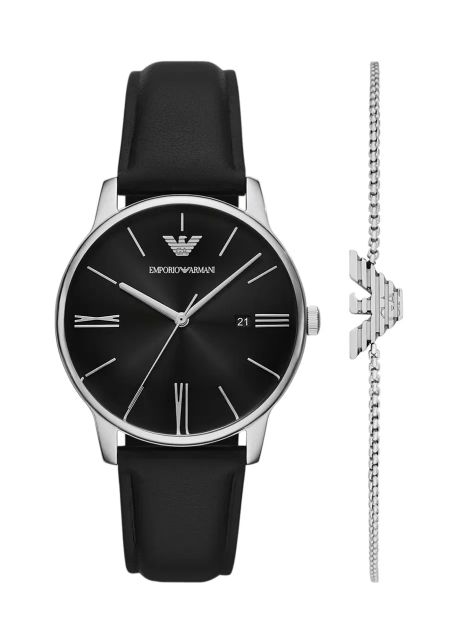 Emporio armani ceas si bratara minimalist barbati culoarea negru ar80079set