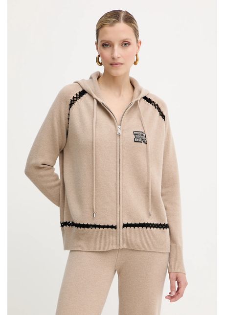 Ermanno Scervino bluză din lână culoarea bej, cu glugă, cu imprimeu, 57TN037E54