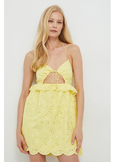 For Love & Lemons rochie culoarea galben, mini, evazată
