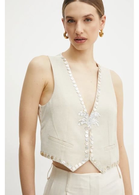 Forte forte vesta din amestec de lana culoarea bej un singur rand de nasturi 13530bis my jacket