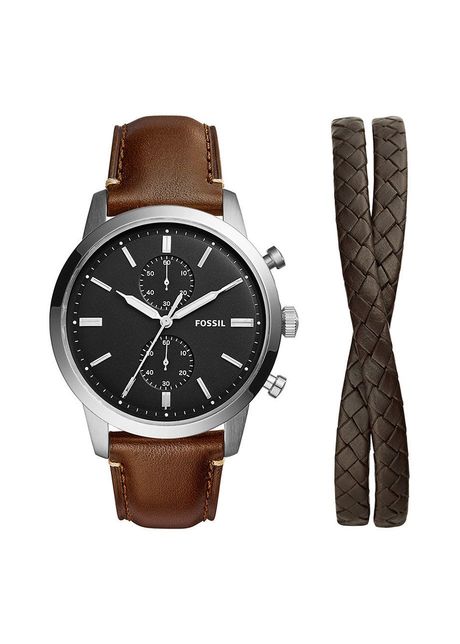 Fossil ceas si bratara barbati culoarea argintiu