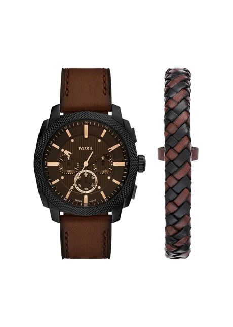 Fossil ceas si bratara machine barbati culoarea maro fs6102set