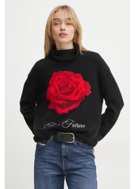 From future pulover femei culoarea negru cu guler wpl02154